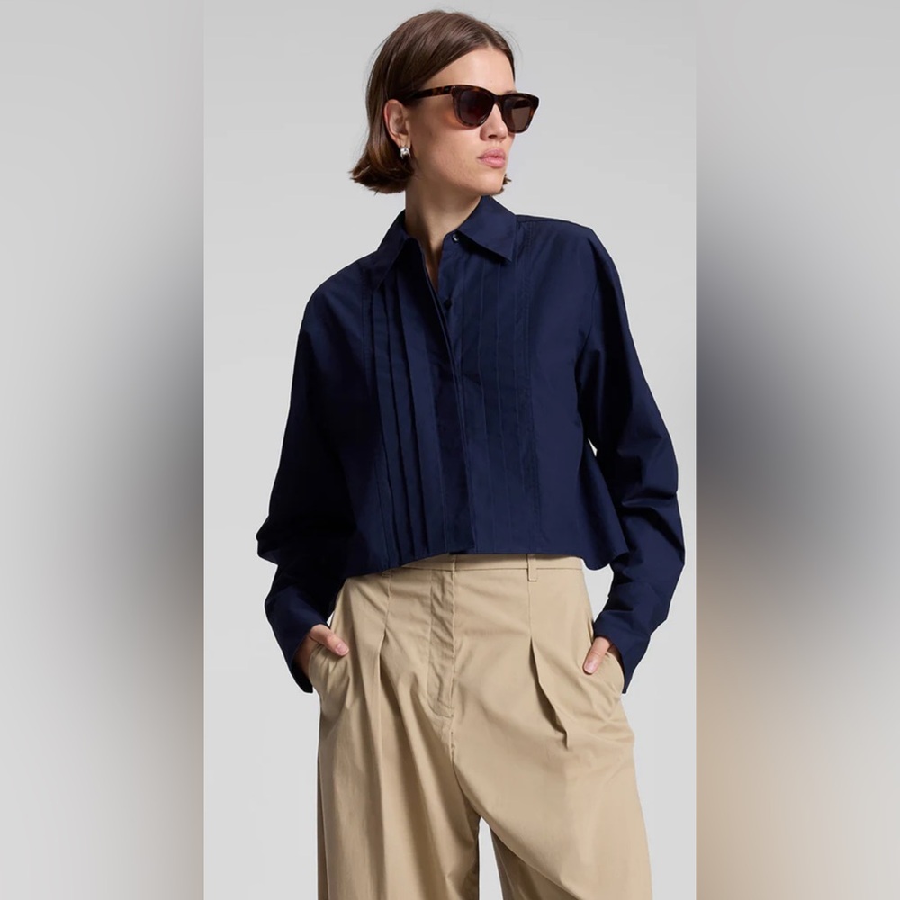 NWT A.L.C. ALC Cam Cropped Tux Top in‎ Navy Blue Sz 2 $325